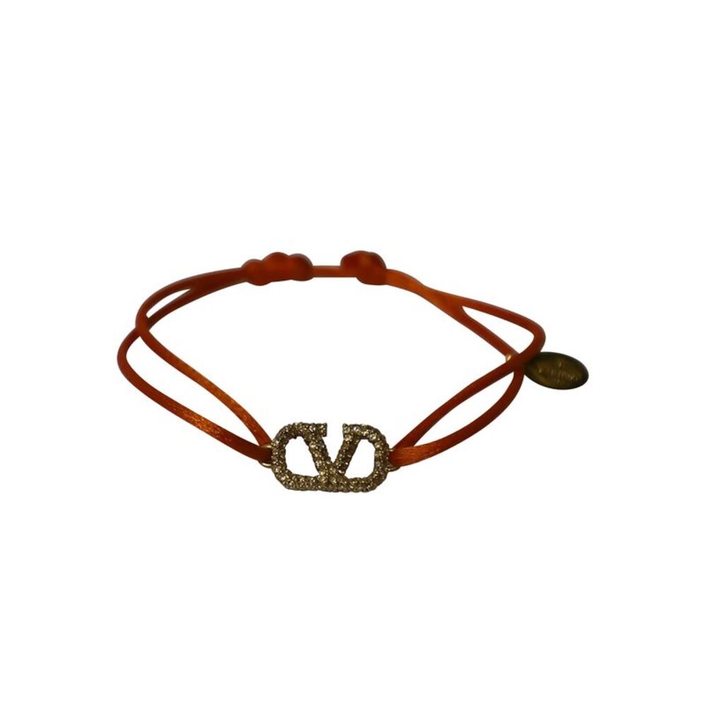 Valentino Vlogo Signature Bracelet in Orange Cotton and Rhinestones